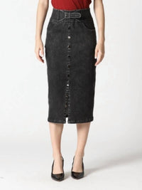 Gracia - High Rise Midi Denim Skirt