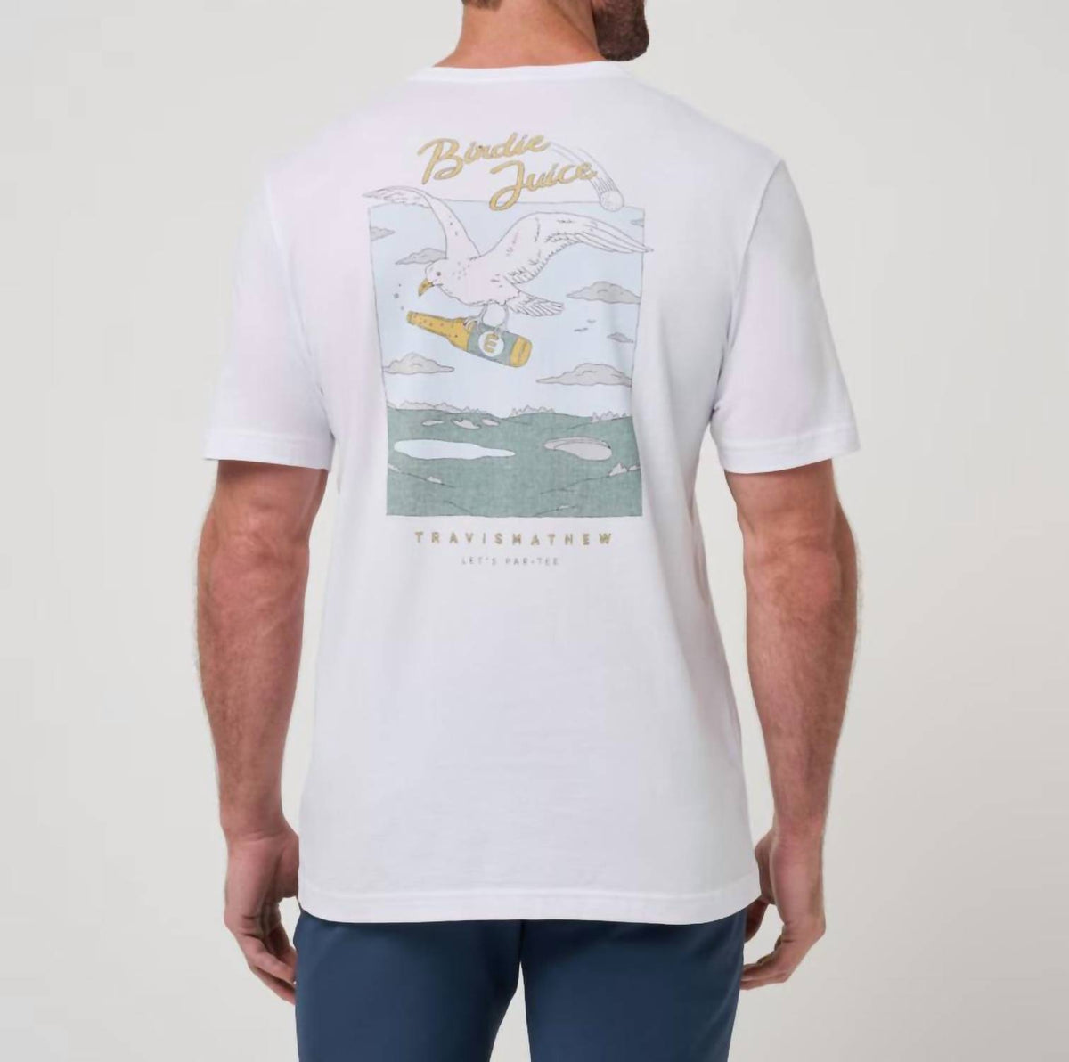 TravisMathew Drink Ticket Short Sleeve Tee in white - men's t-shirt - detail view