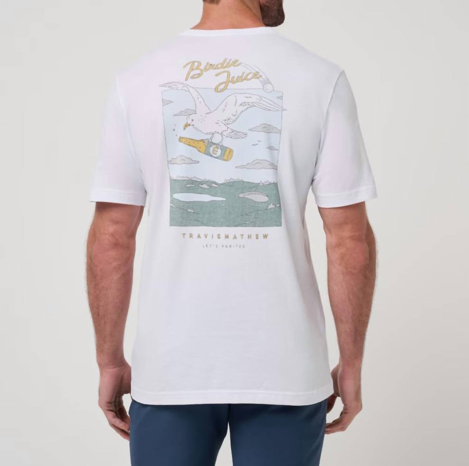 TravisMathew Drink Ticket Short Sleeve Tee in white - men's t-shirt - detail view
