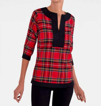 GRETCHEN SCOTT Split Neck Tunic Top in red multi - women's shirt