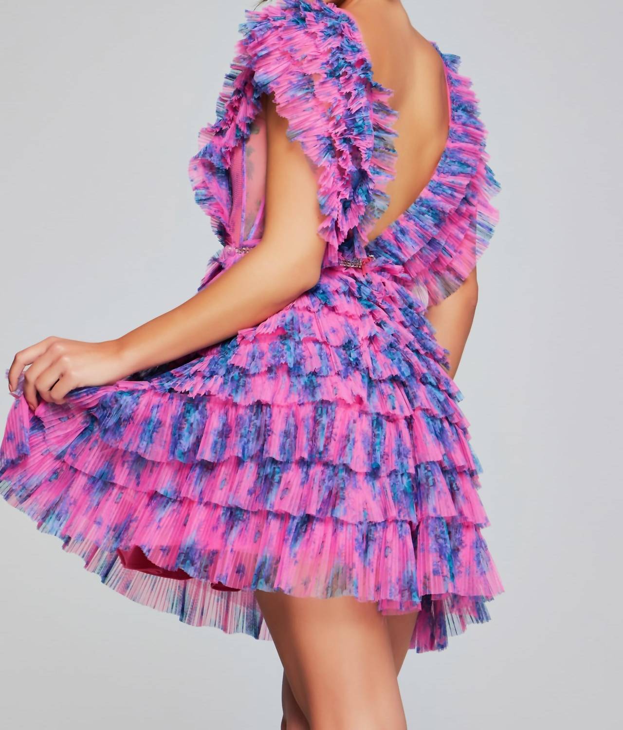 Jovani - Multi Color V-neck Short Dress