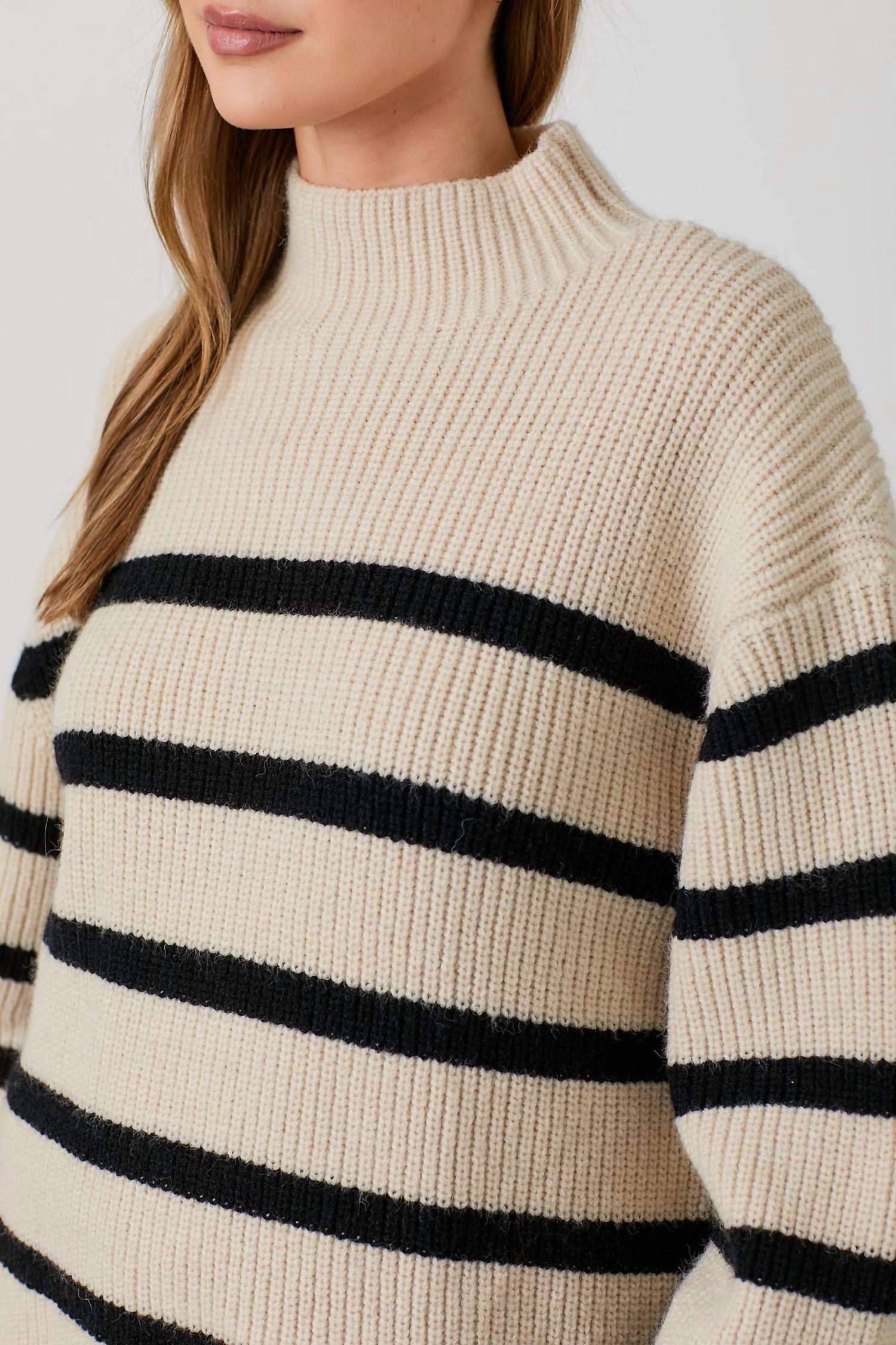 Polagram - Mock Neck Ribbed Knit Sweater