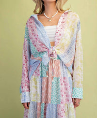 Easel - Patchwork Chiffon Button Down Shirt