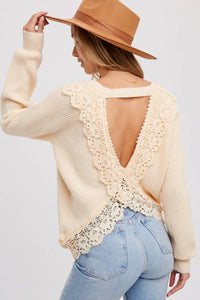 Bluivy - CROCHET LACE CROSS BACK PULLOVER