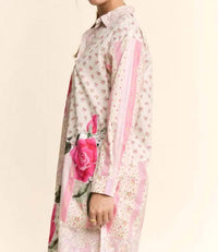 Davi & Dani - Women's Printed Flower Patched Maxi Duster Shirt Top