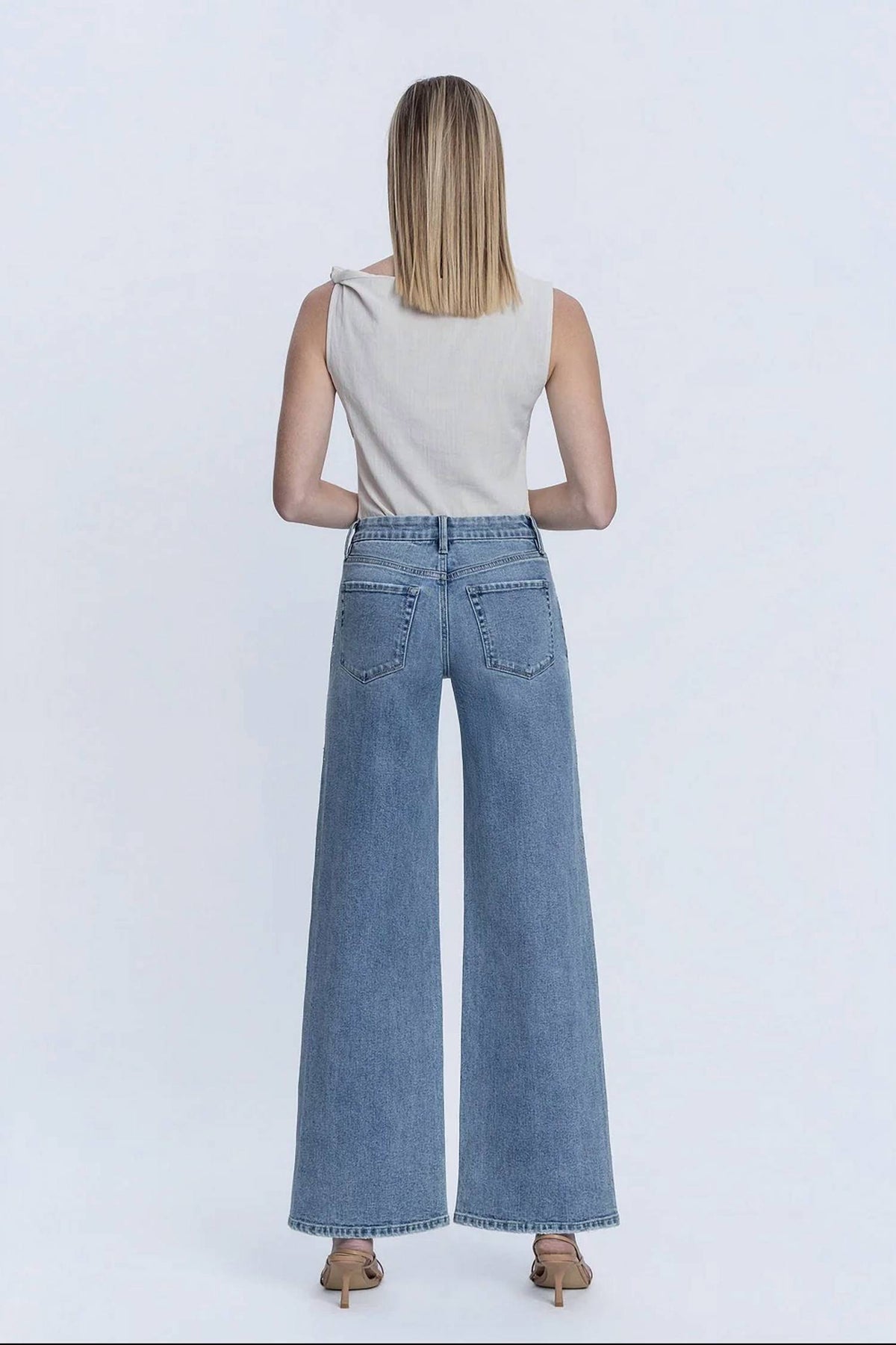 Flying Monkey - High Rise Hotfix Stone Wide Leg Jeans