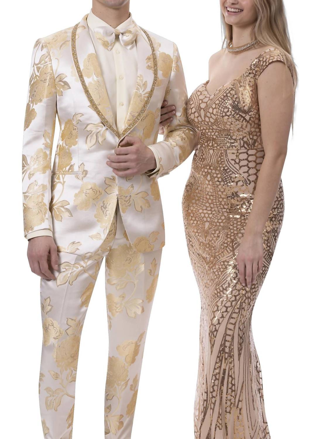 Kent & Park 2 Piece Fashion Slim Fit Suit With Bowtie in ivory gold - men's jacket - detail view