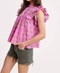 Ultramarine - Floral Cluster Ruffle Blouse