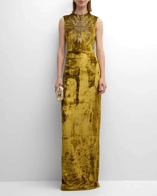 Lela Rose - Embroidered Sleeveless Crushed Velvet Gown