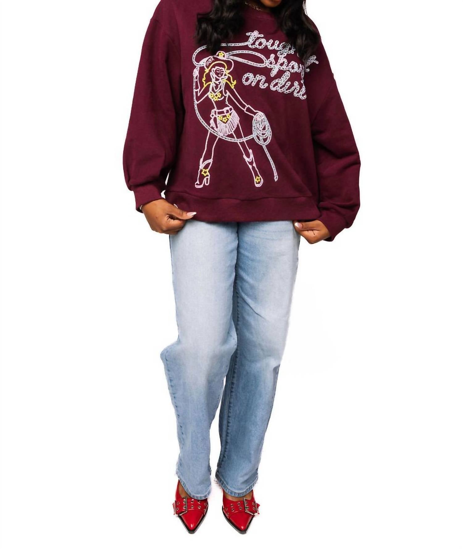 QUEEN OF SPARKLES Toughest Sport On Dirt Sweatshirt in maroon - women's top - view 5