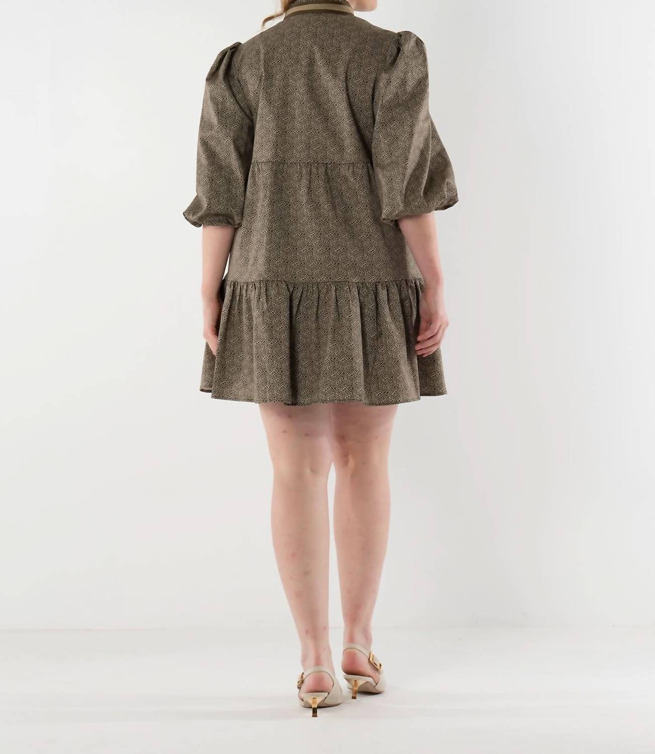 Emily McCarthy Sadie Dress in green tonal monogram - women's dress - detail view