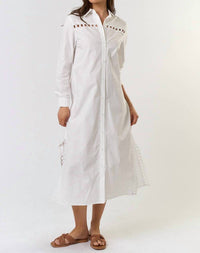 Lalavon - Embroidered Button Down Midi Dress