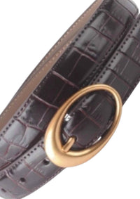 Reign the Label Women's Croco Clean Stitched Belt With Oval Buckle in brown - women's accessory - detail view