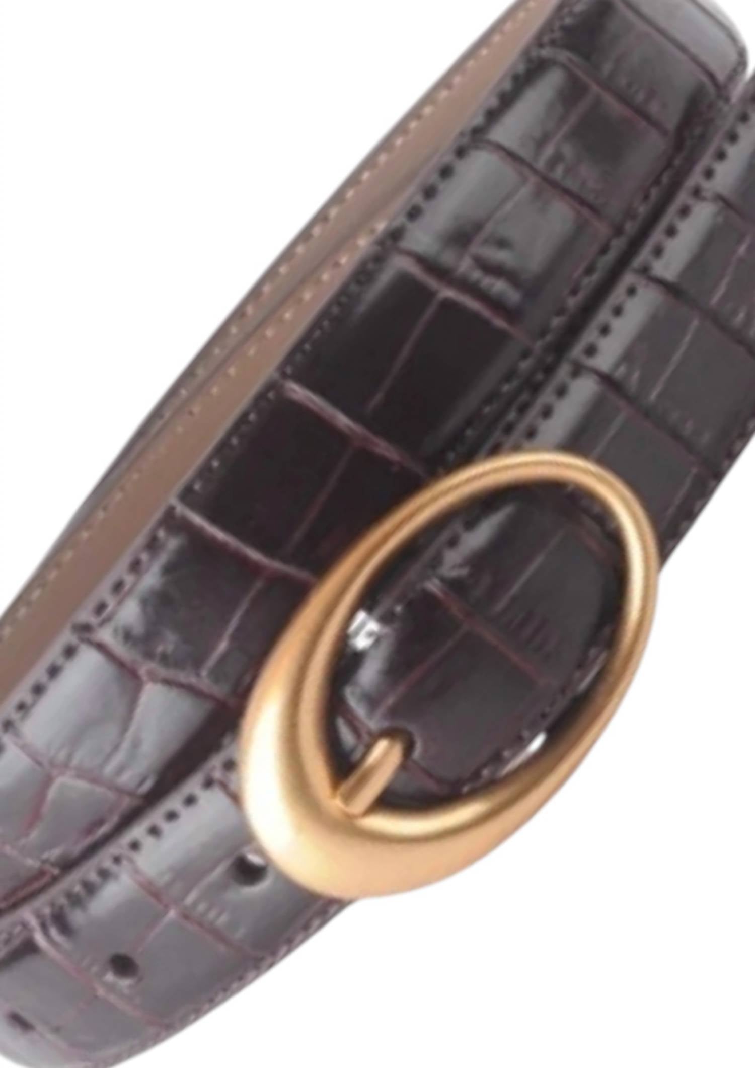 Reign the Label Women's Croco Clean Stitched Belt With Oval Buckle in brown - women's accessory - detail view