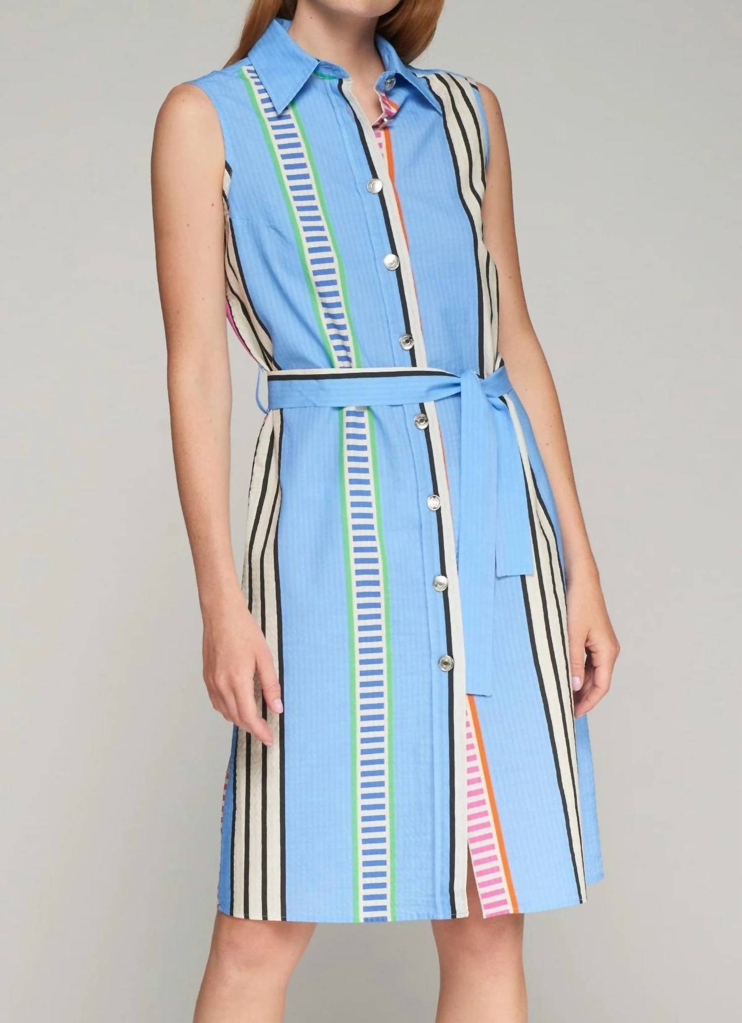 Vilagallo Mariya Dress in azul seersucker - women's dress