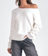ELAN Off Shoulder Sweater in white - women's sweater