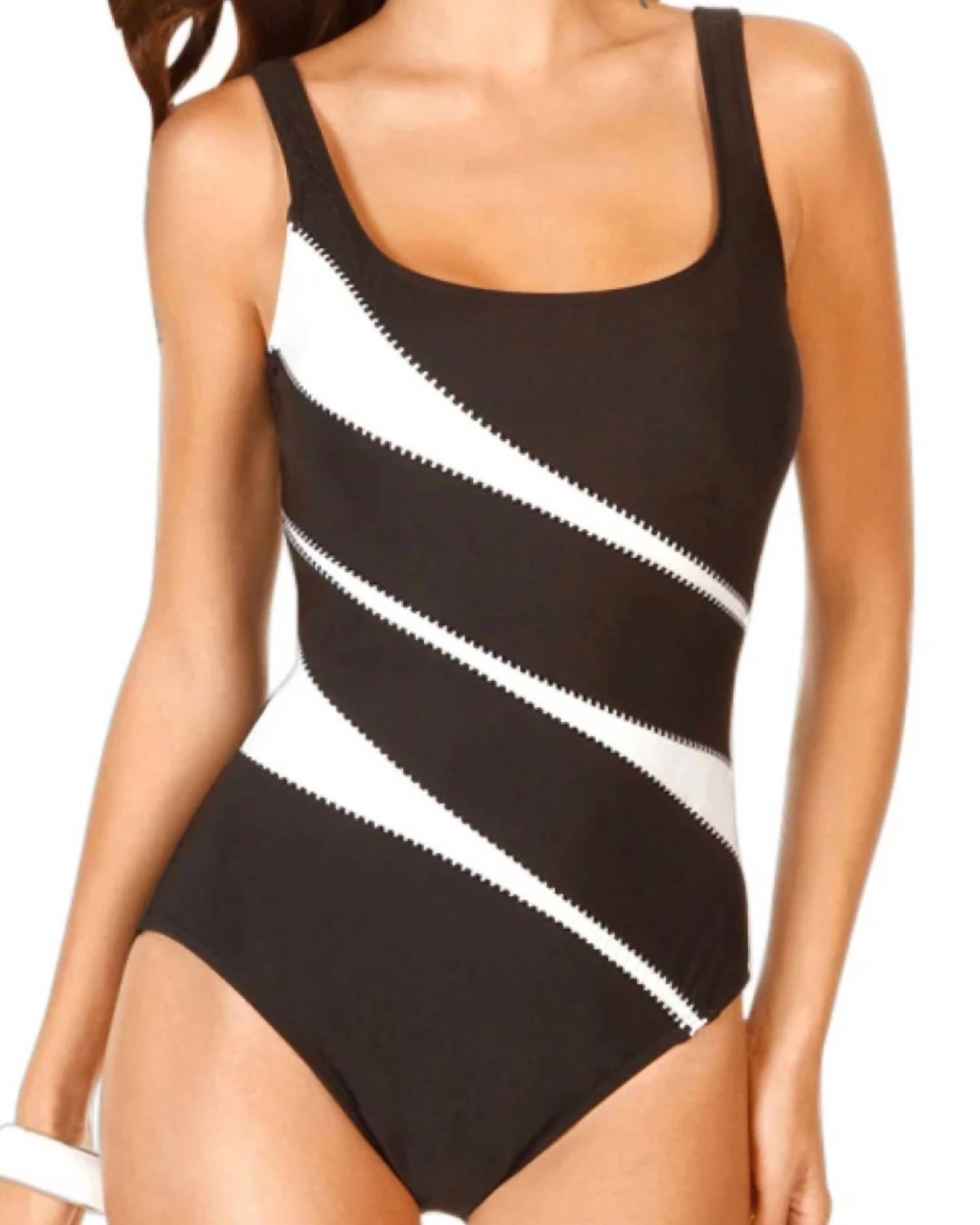 Miraclesuit Helix Underwire One Piece Swimsuit in black white - women's swimwear - detail view