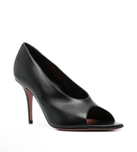 AMINA MUADDI WOMEN'S JULIANNE PEEP TOE SANDALS in black - women's heels - detail view
