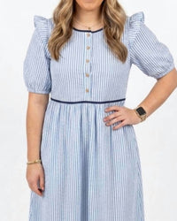 Heyson - Seersucker Stripe Pintucked Bow Back Midi Dress