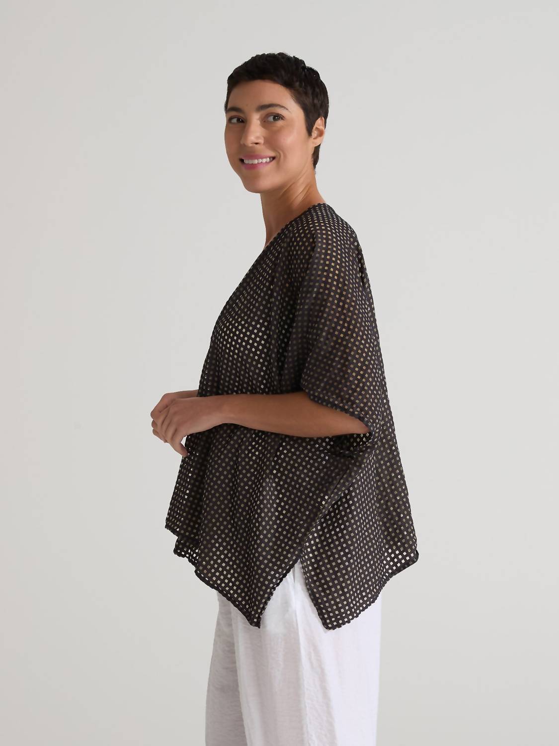 cut loose Shawl Cardi Check Burnout Top in lights out - women's cardigan - alternate view