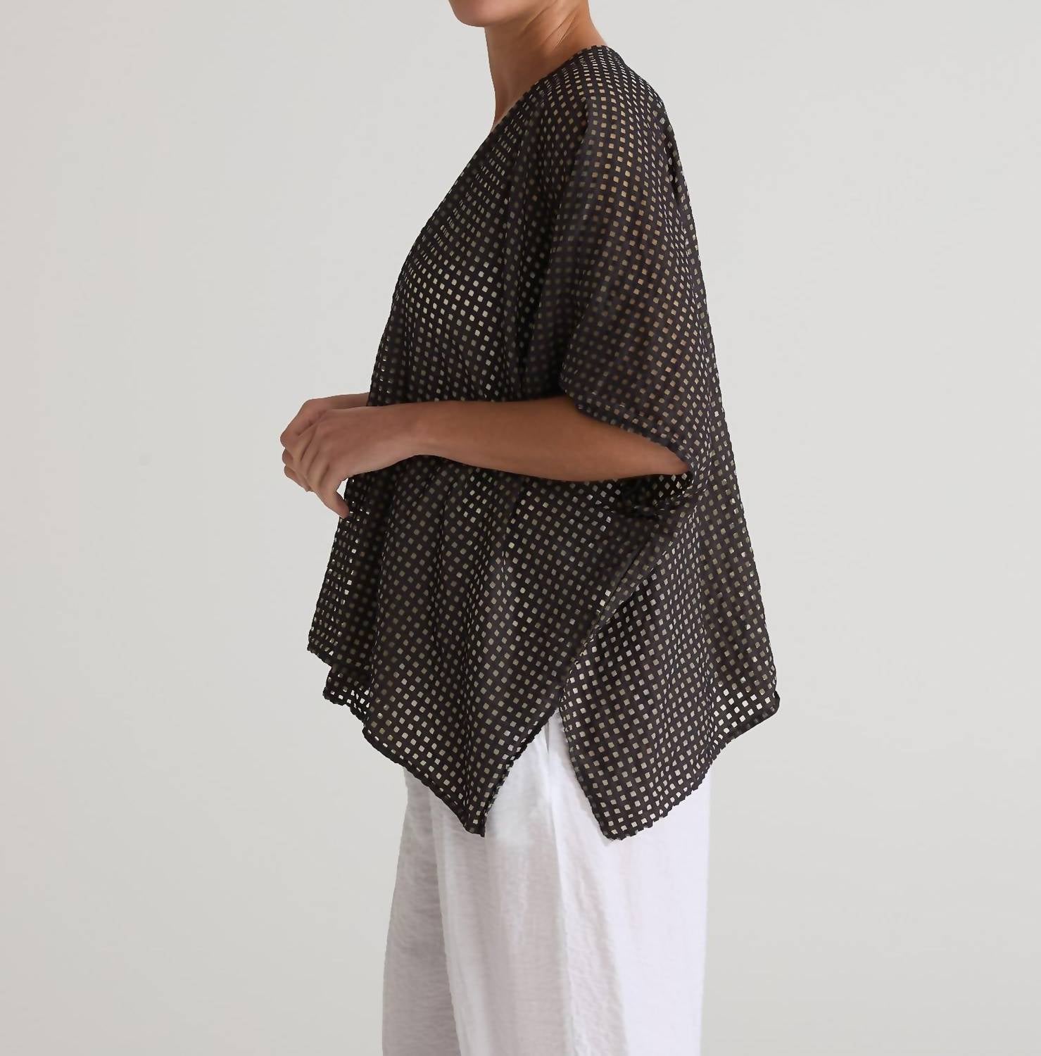 cut loose Shawl Cardi Check Burnout Top in lights out - women's cardigan - detail view