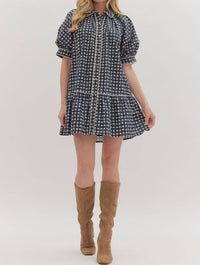 Entro - Buttoned Detailed Geometric Mini Dress