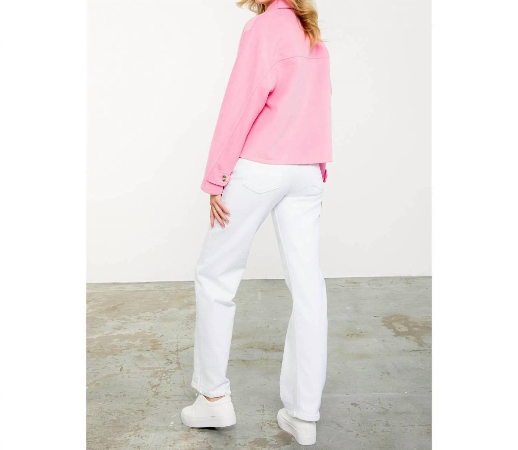 THML Button Up Jacket in pink - women's jacket - detail view
