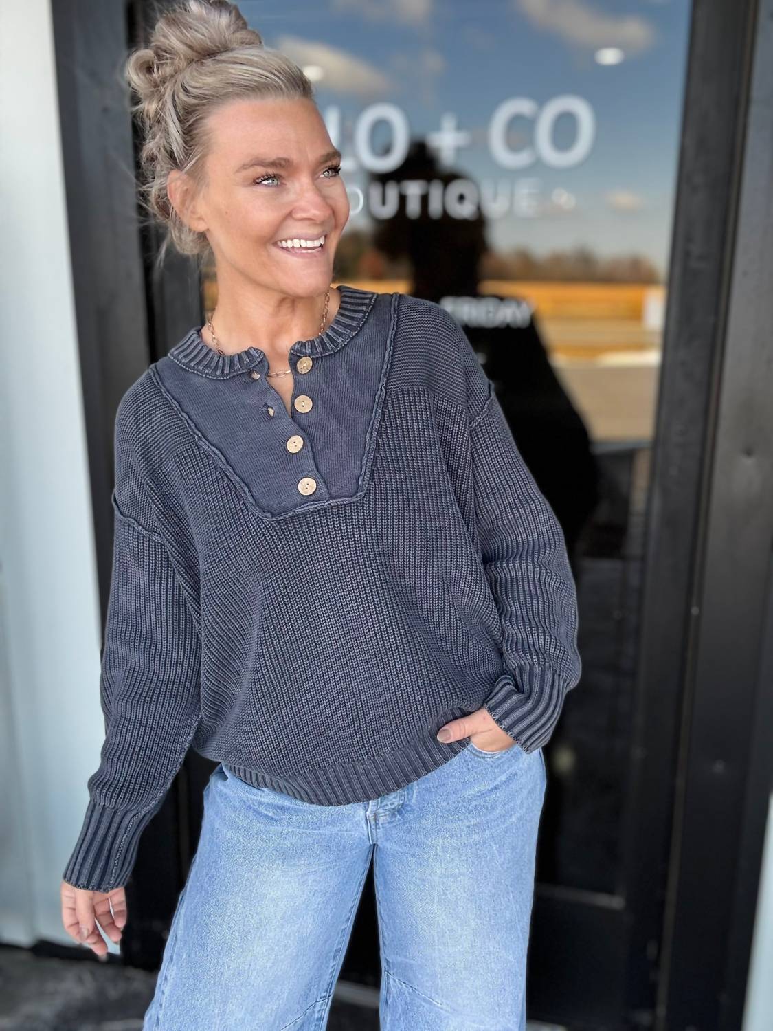 ee:some Midnight Textured Sweater in blue - women's sweater - alternate view