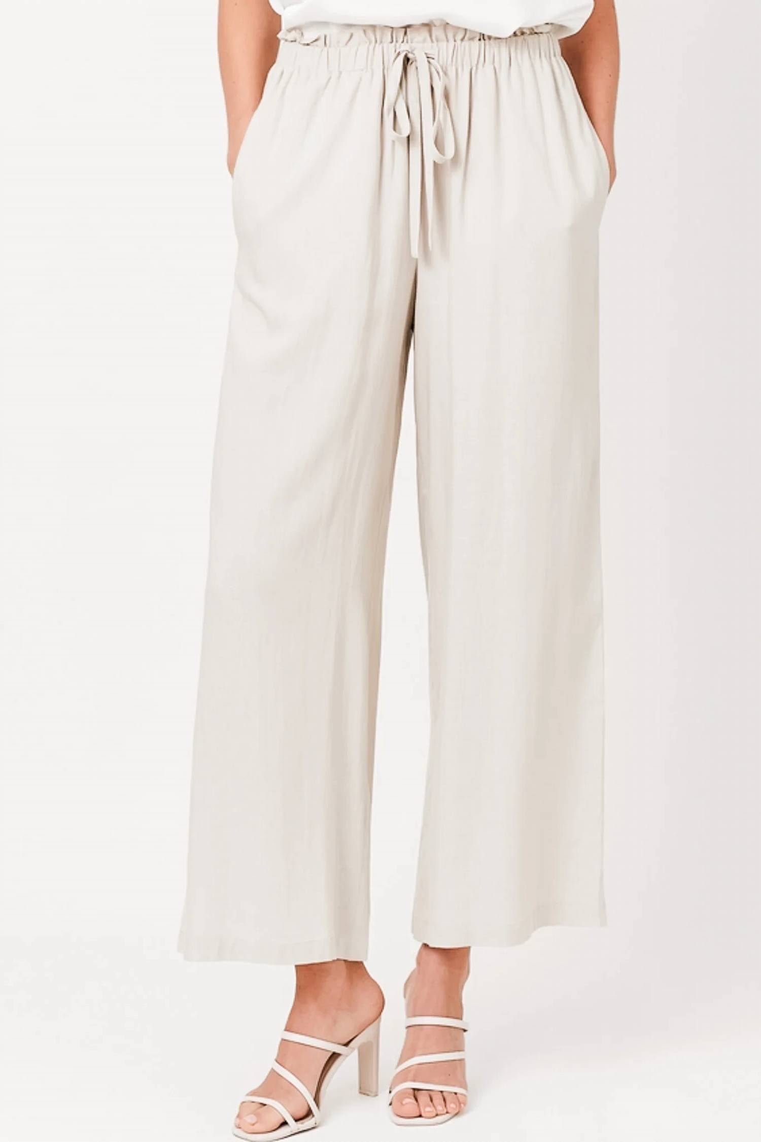 Mystree - Paper Waist Linen Wide Leg Pants