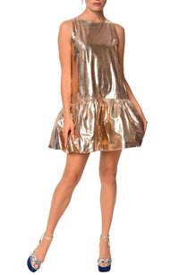 CIEBON Claira Metallic Mini Dress in gold - women's dress
