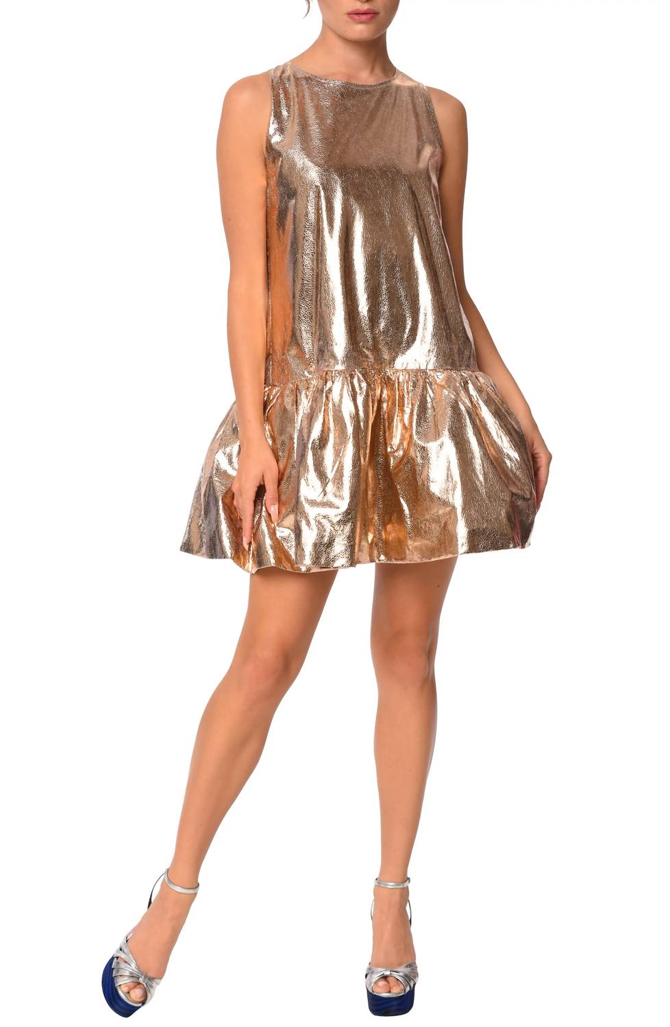 CIEBON Claira Metallic Mini Dress in gold - women's dress