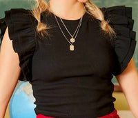 Day + Moon - Ruffle Shoulder Rib Top