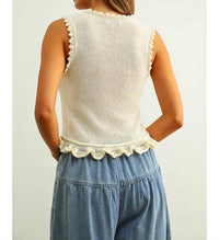 Miou Muse - Lace Up Front Knit Top with Ruffled Hem