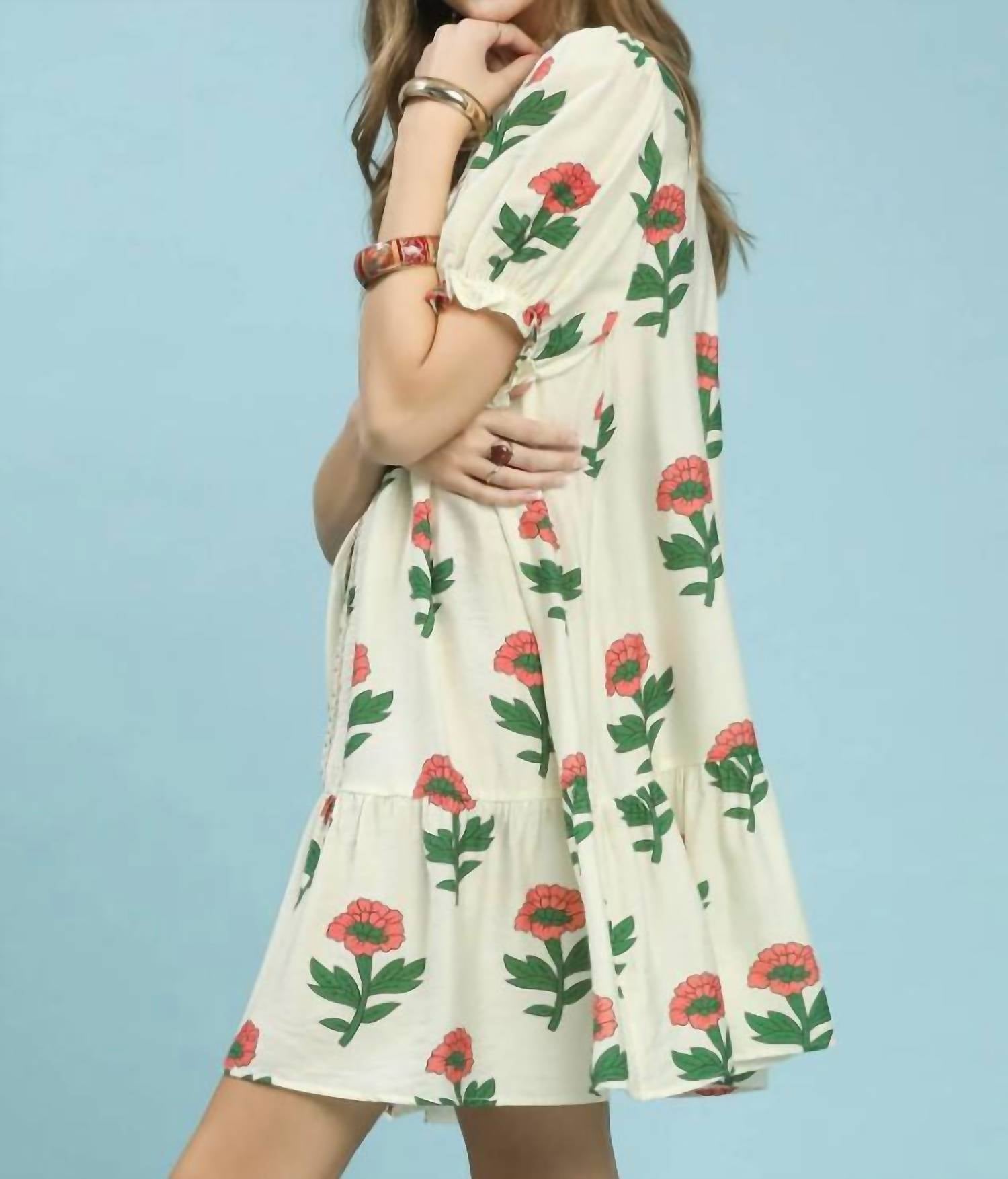 Umgee - Floral Print Babydoll Dress