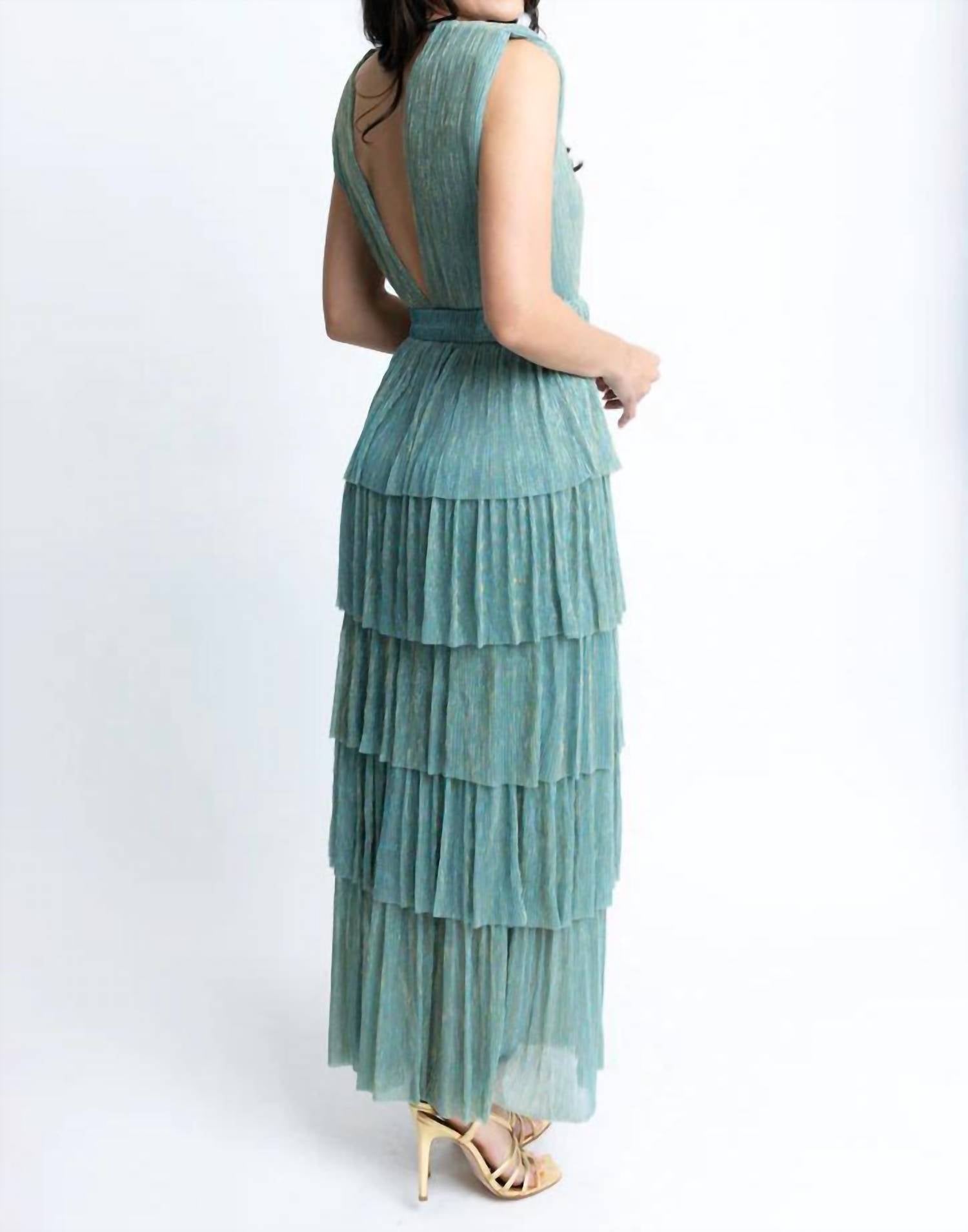 Karlie - Metallic Double V Neck Maxi Dress