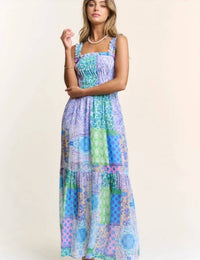 J.Nna - Smocked Top Patchwork Maxi Dress