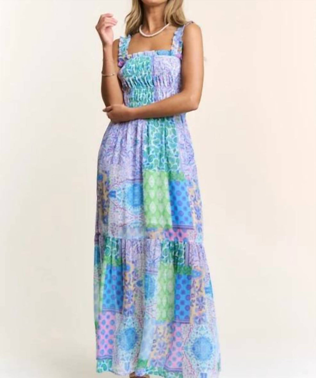 J.Nna - Smocked Top Patchwork Maxi Dress