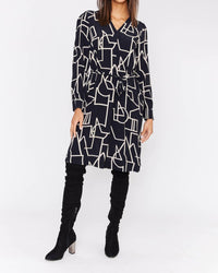 DOLCEZZA V-neck Long-sleeved Knit Dress in black beige - women's dress