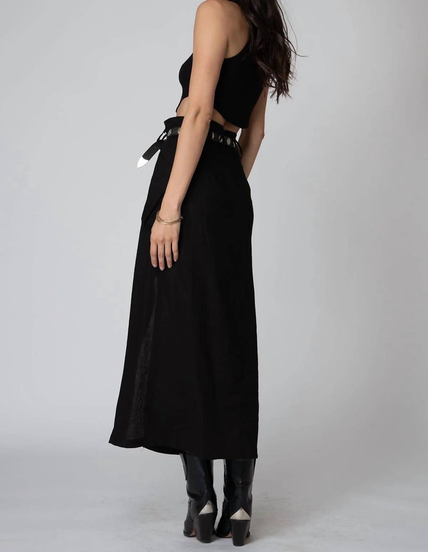 Stillwater - Stretch Linen Cargo Knotch Waist Maxi Skirt