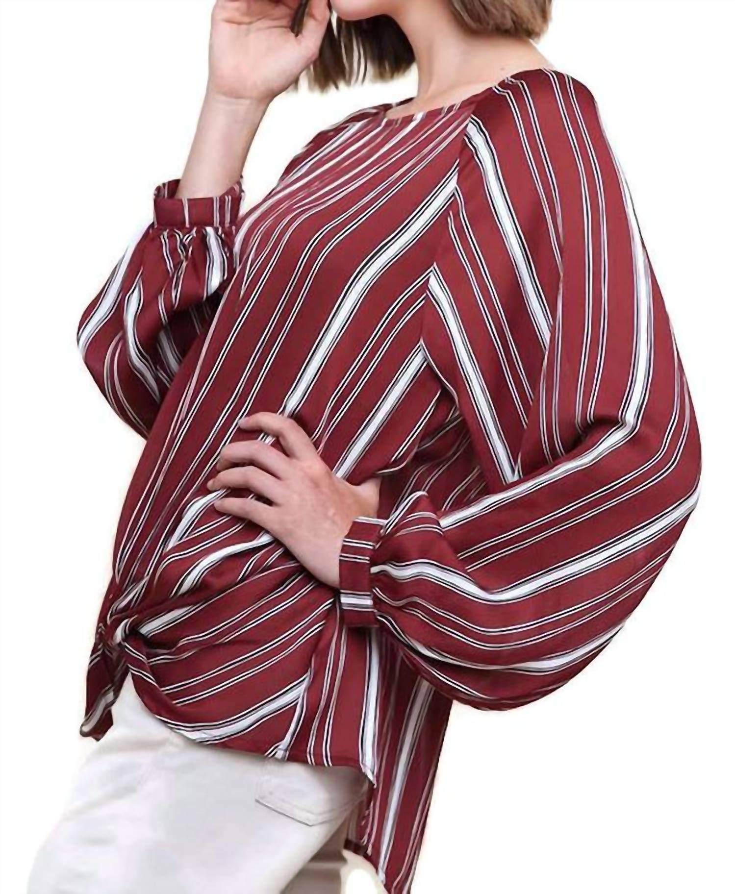 Umgee - Striped Gathered Blouse