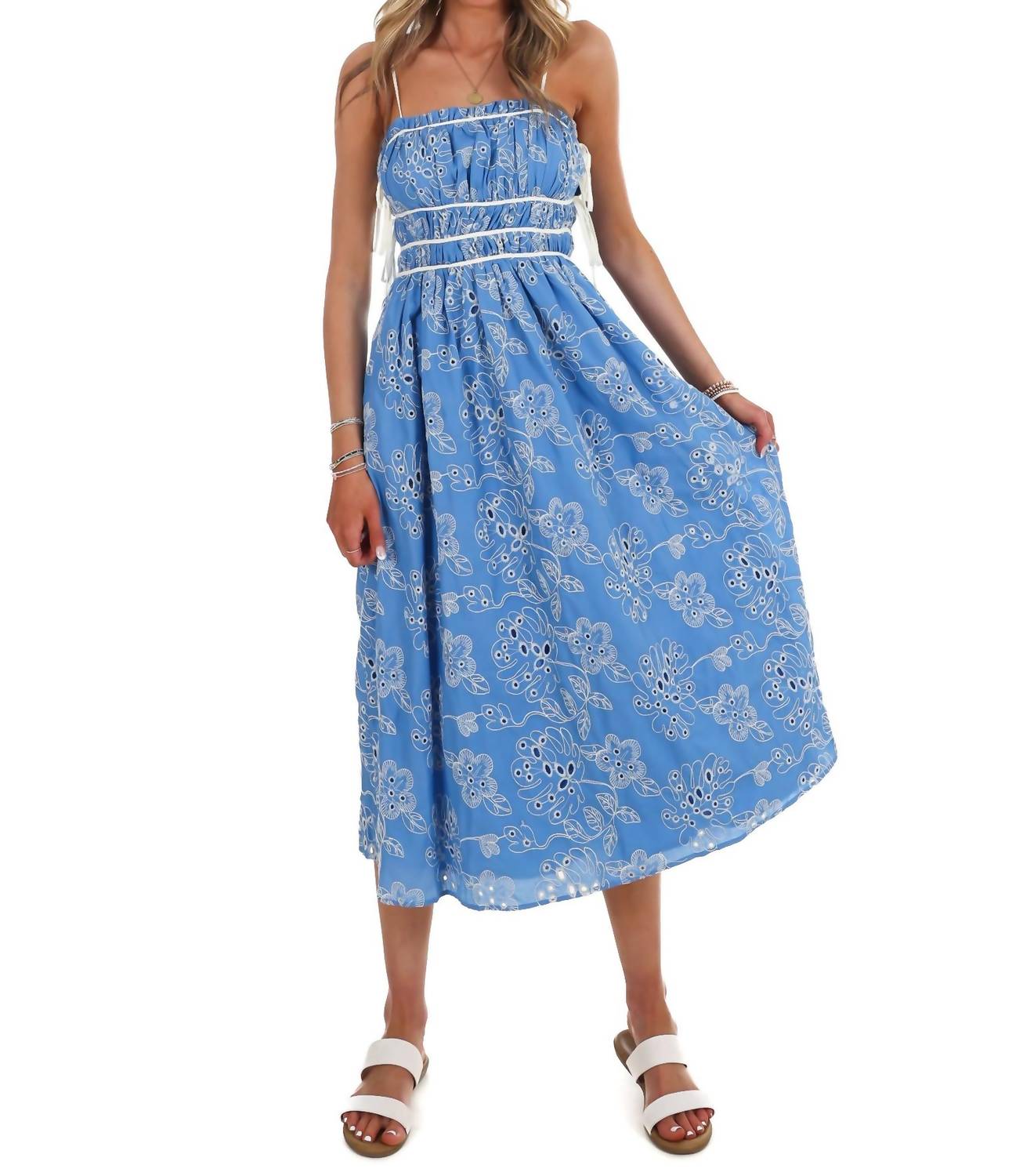 TCEC Garden Stroll Floral Eyelet Midi Dress in blue - women's dress - view 4