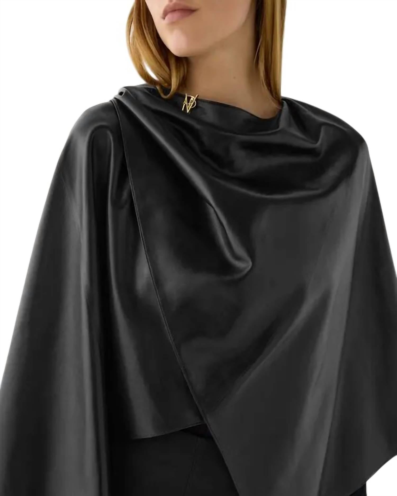 Veronica de Piante Keeva Nappa Leather Cape in black - women's jacket - view 4