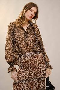 Blue B - Leopard Peasant Blouse