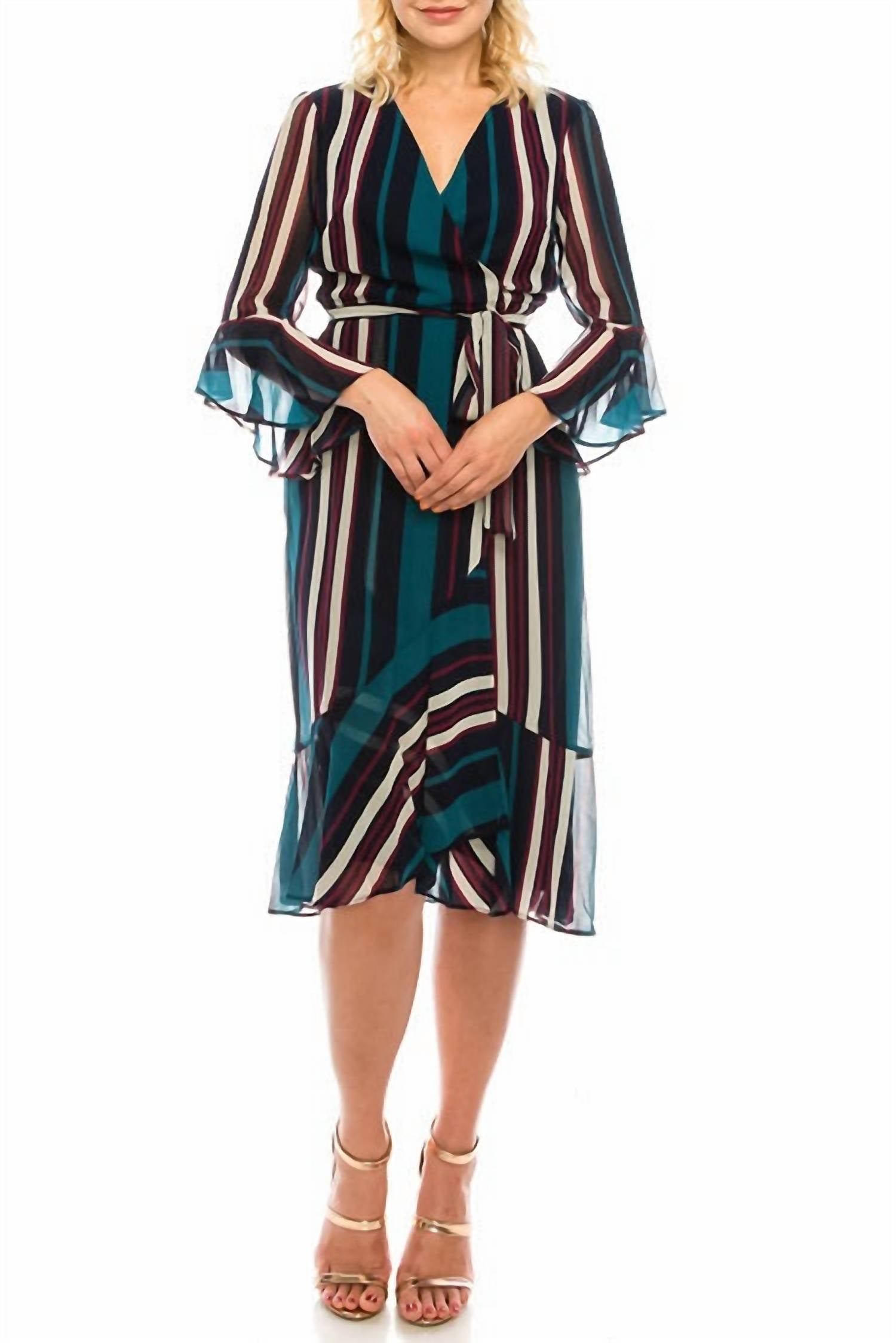Maison Tara - Striped Faux Wrap Dress