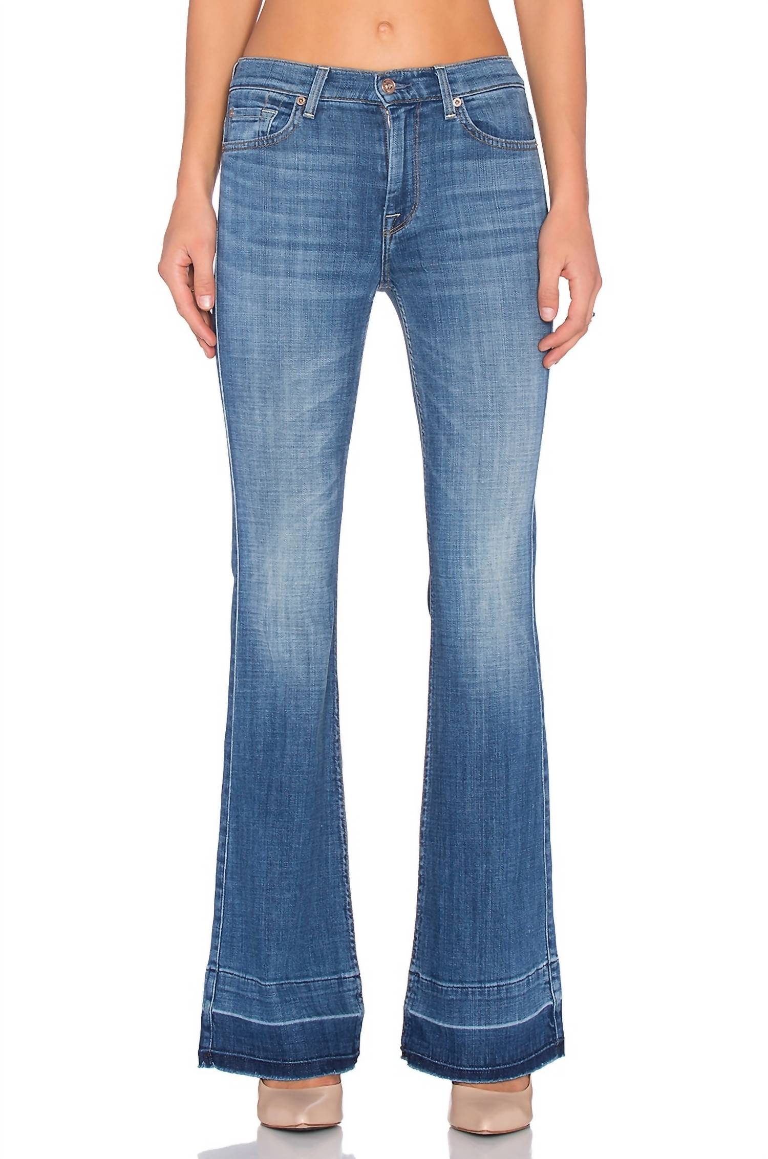 7 For All Mankind Ginger Wide Leg Trouser Jeans in bright light broken - women's jeans