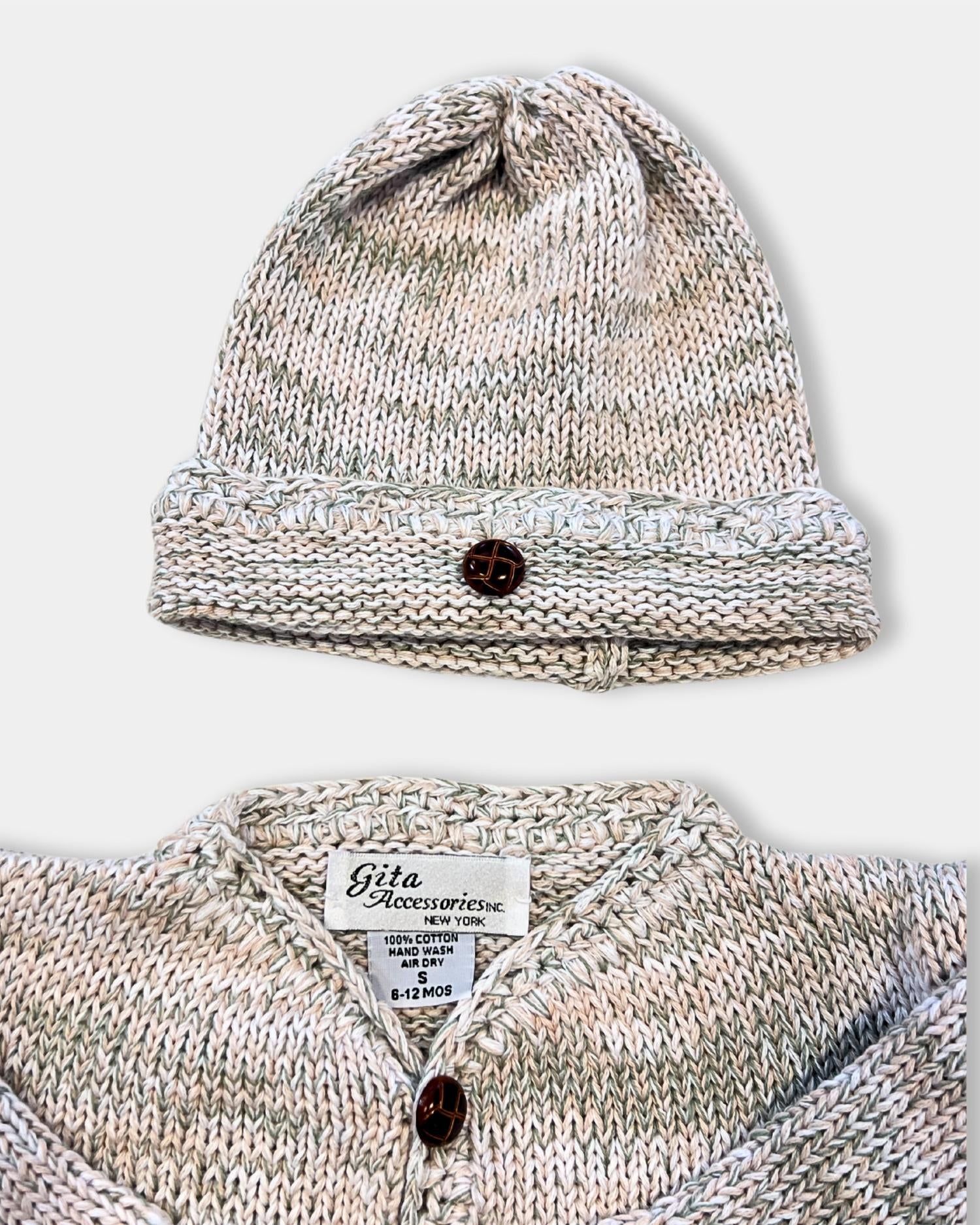 Gita - Boy's 2 Pc Sweater & Hat With Brown Faux Leather Buttons