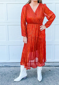 Hayden La - Going Somewhere Lurex Ribbed Long Sleeve Surplice Dress