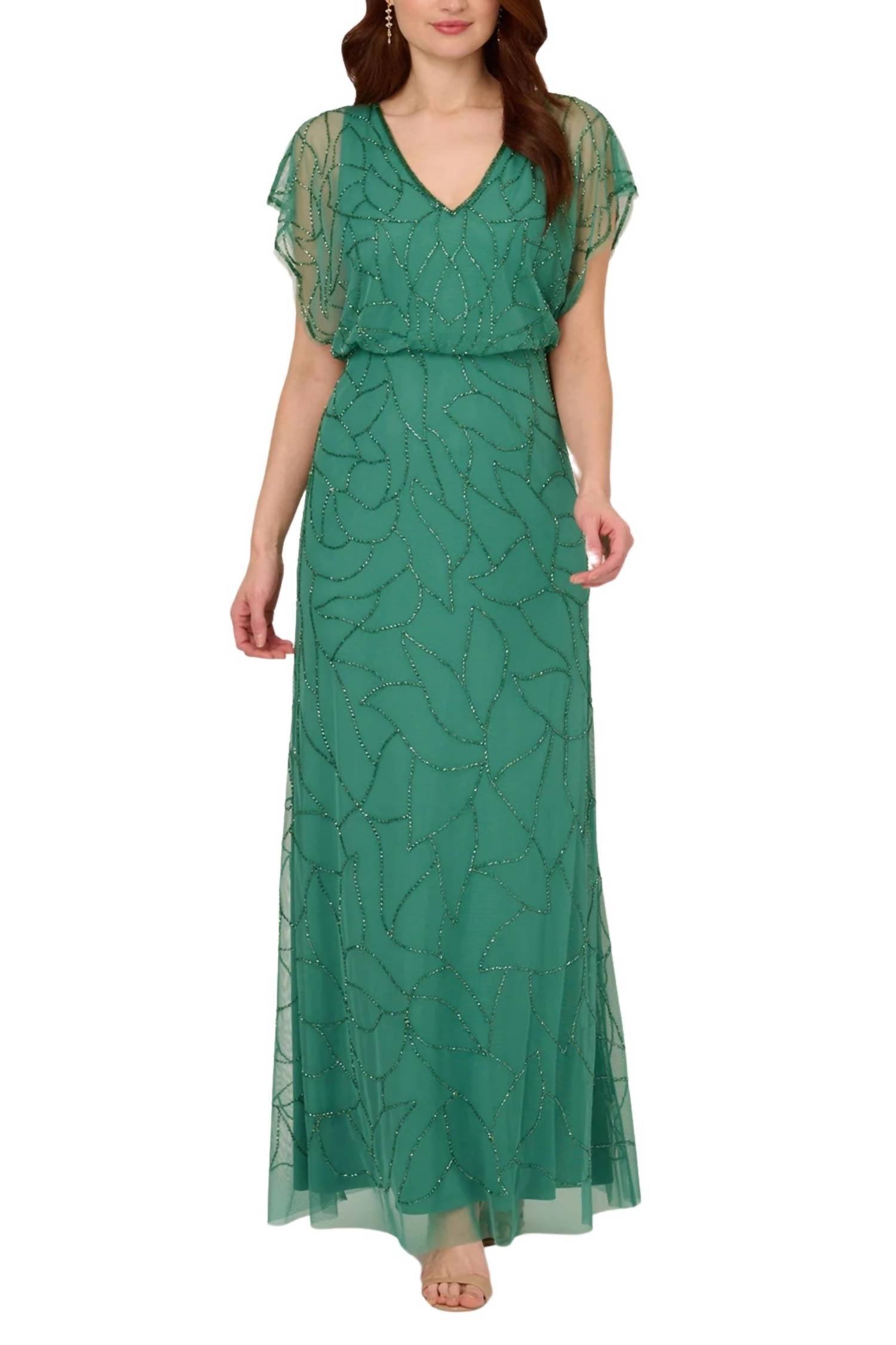 Adrianna Papell - Beaded Blouson Mermaid Gown - Plus