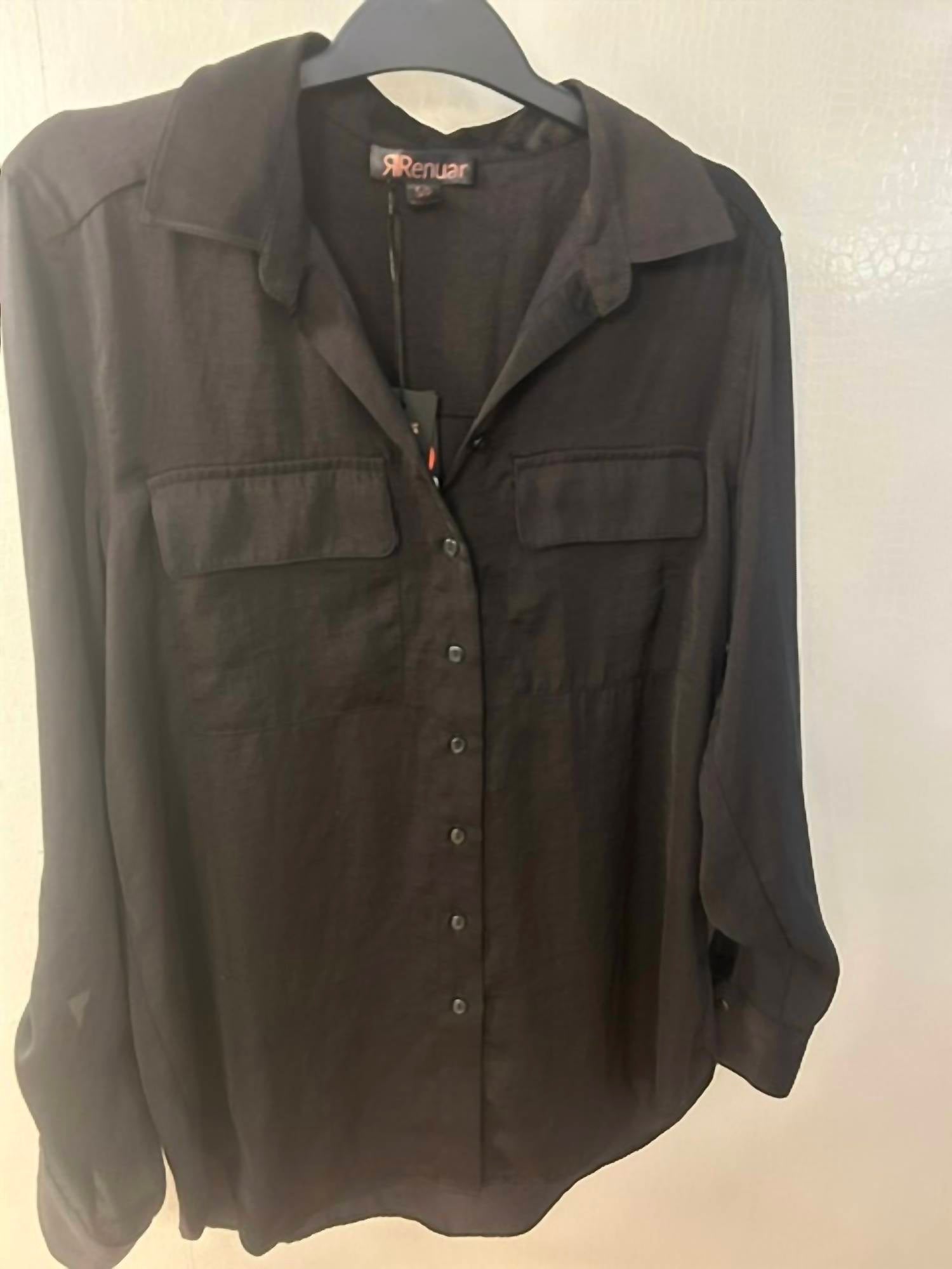 Renuar Woven Long Sleeve Blouse in black - women's blouse - detail view