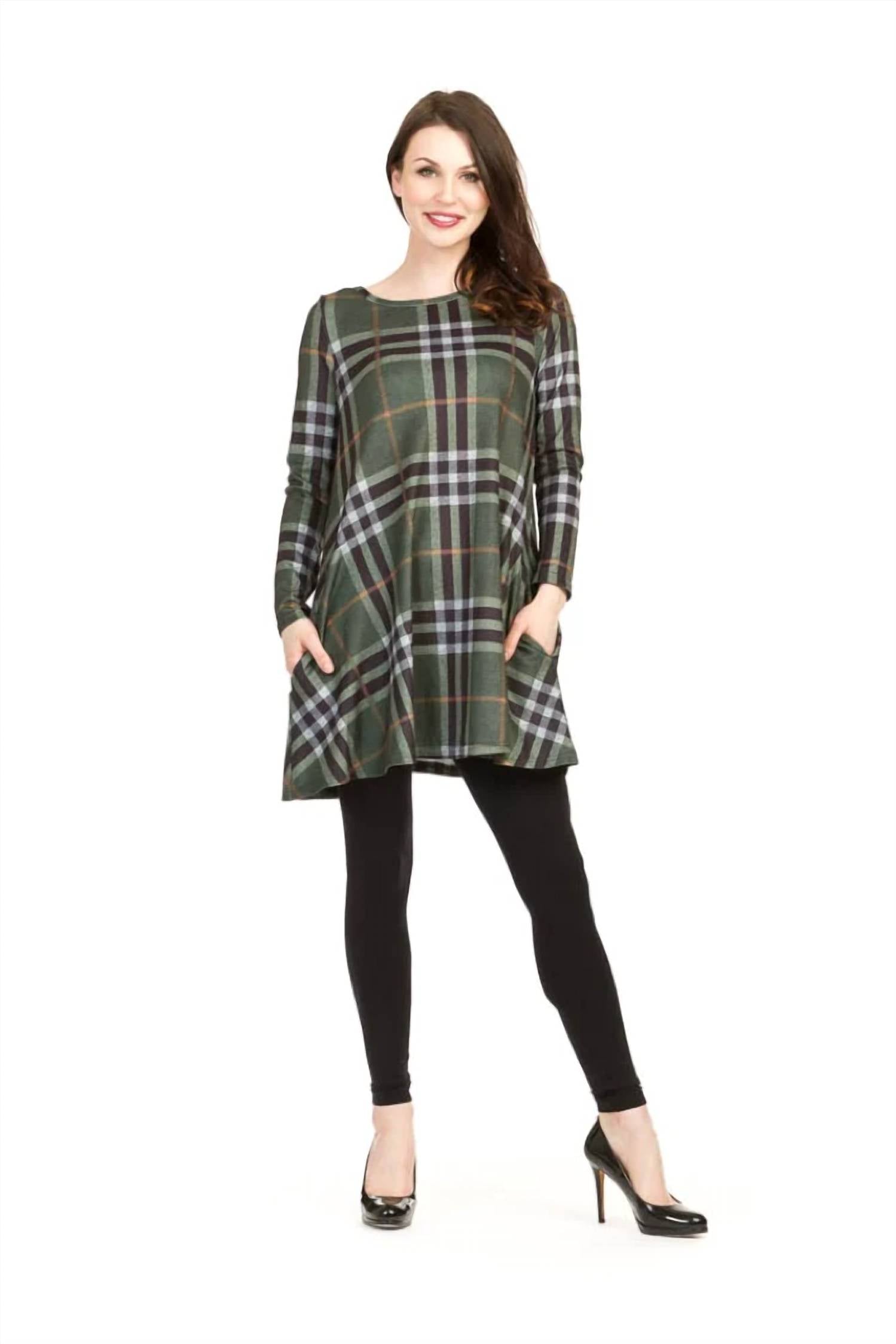 Papillon - Plaid Swing Sweater Dress With Pockets